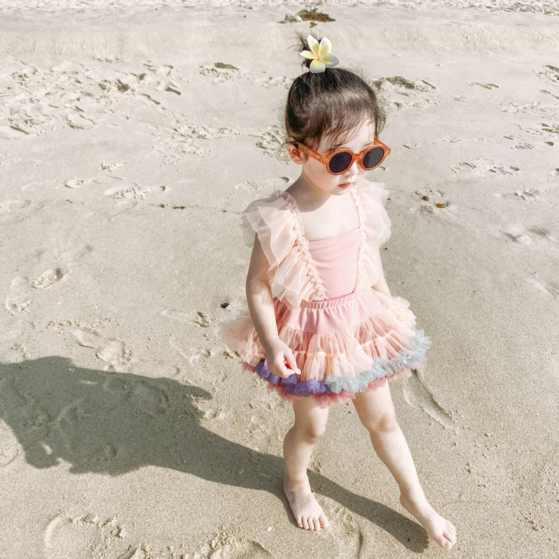 Детский купальник Цельный купальник-бикини с юбкой кружевные пляжные платья