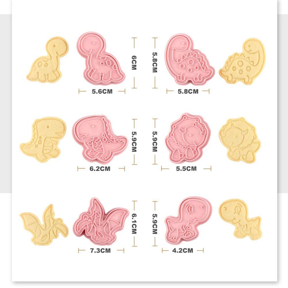 6Pcs/set Dinosaur Shape Cookie Cutters Plastic 3D Cartoon Pressable Biscuit Mold Stamp Kitchen Baking Pastry Bakeware | Дом и сад