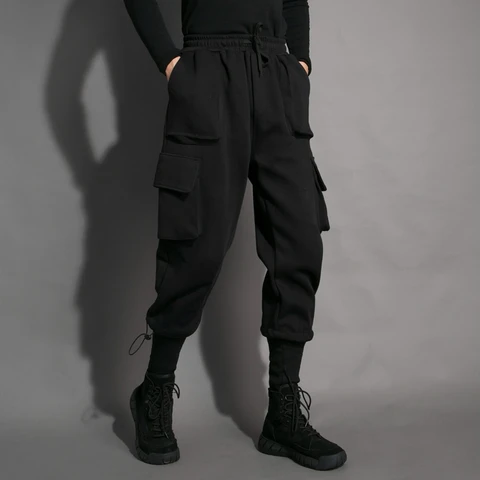 Мужская Уличная одежда с темным ветром, осенне-зимний утепленный Свободный комбинезон с несколькими карманами и пряжкой, повседневные штаны