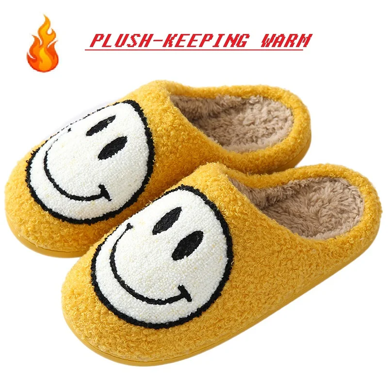 

Winter Womens Slippers Fluffy Fur Smile Big Smile Deco Slipper Shoe Short Plush Zapato De Mujer Flats Couple Shoes Indoor Shoes