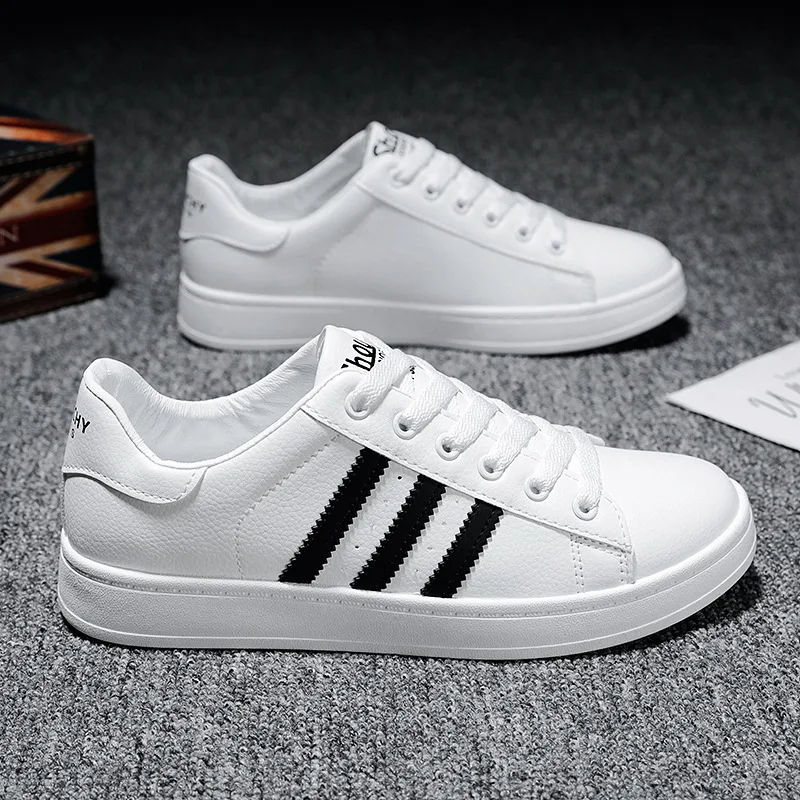 

Кроссовки мужские с низким вырезом, повседневная кожаная обувь, для студентов, подростков, белые, зима-осень