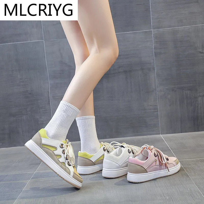 

2021 New Breathable Women's Sneakers Flat-bottomed Round Toe Women's Sneakers Skateboard Shoes Women's Casual Vulcanized Shoes