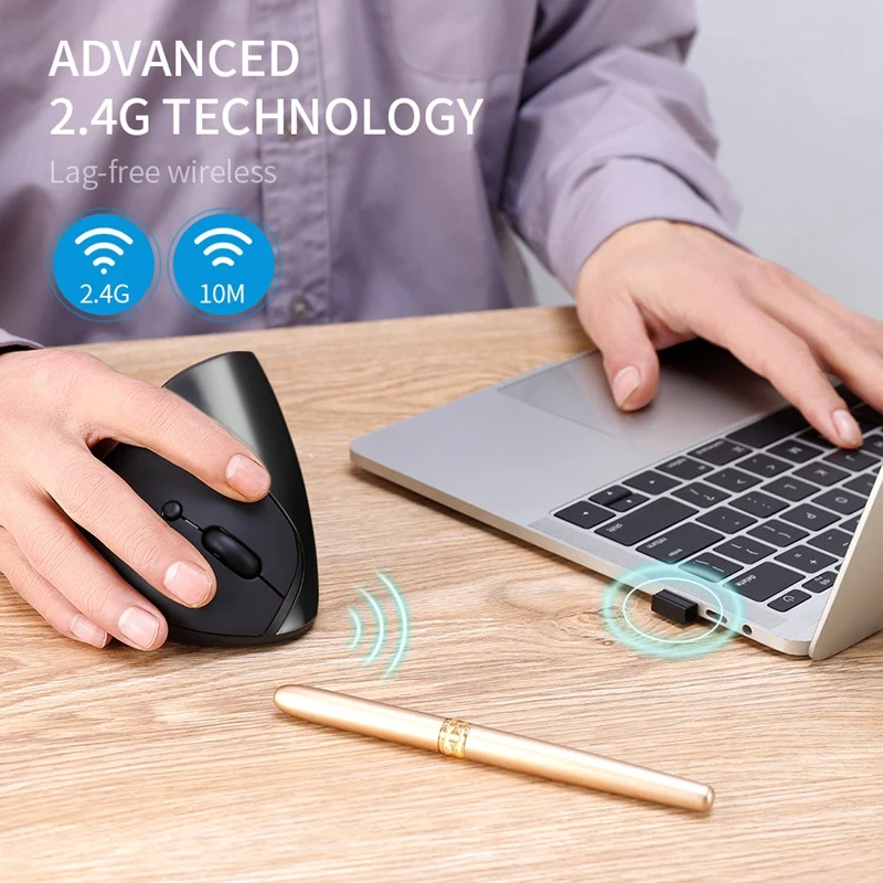 

Rechargeable Wireless Vertical Mouse 2.4G High Precision Ergonomic Optical Mouse 3 Adjustable DPI Mute Mice for PC