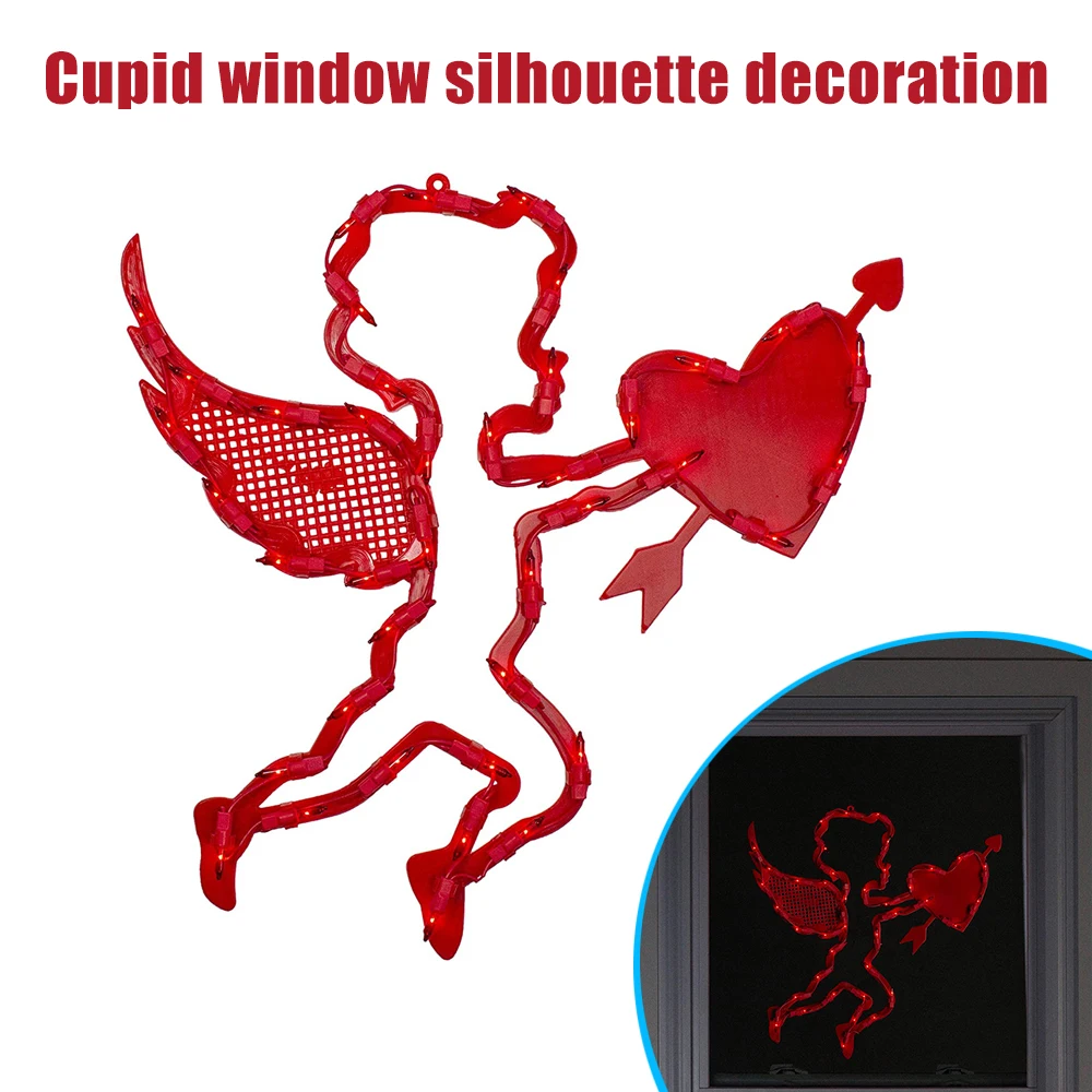

17inch Lighted Red Cupid with Heart Valentine's Day Window Silhouette Decoration DNJ998