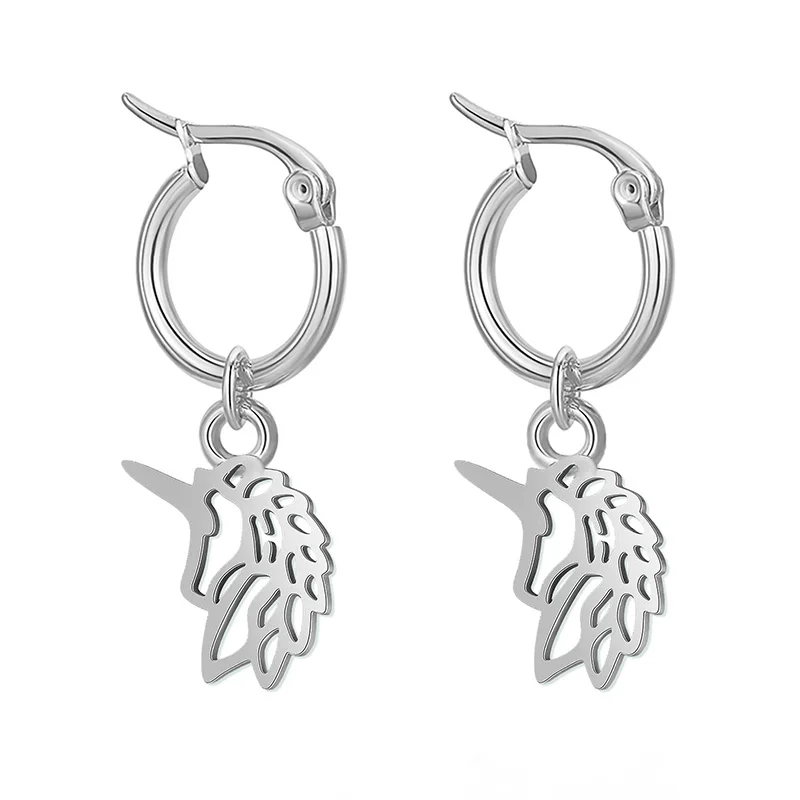 

Hapiship Top New Fashion Stainless Steel Sweet Heart Unicorn Moon Star Charm Hoop Earring For Women Men Everyday Jewelry DJ317