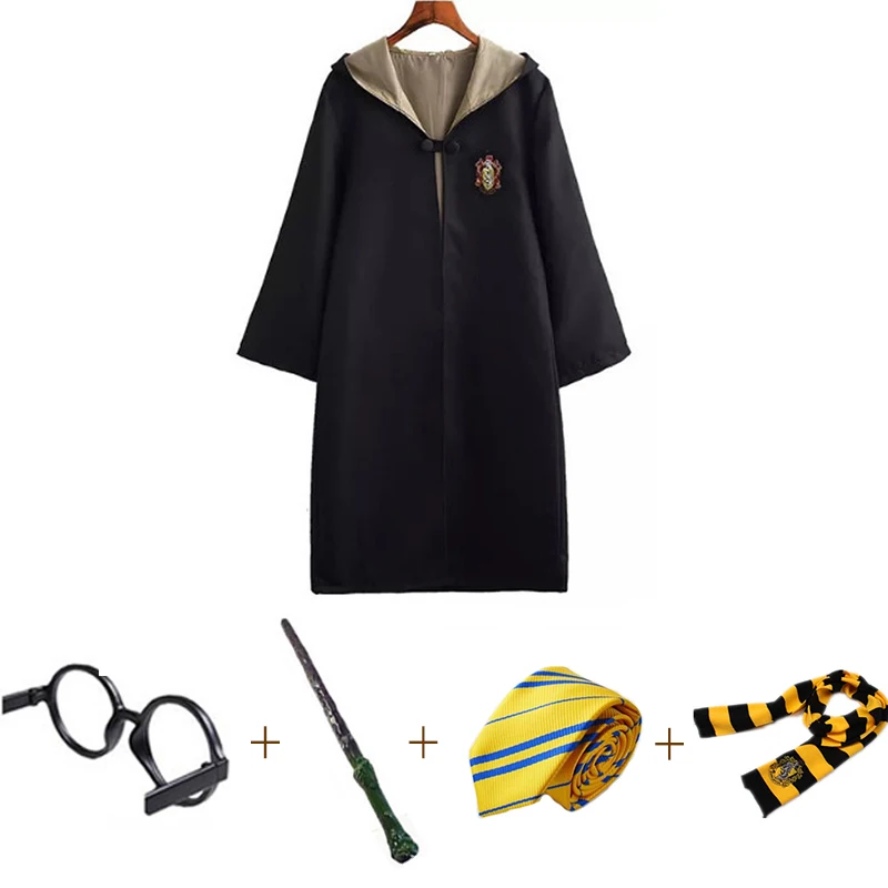 Hufflepuff scarf5pcs Костюмы для косплея, костюмы Поттера, волшебный халат, плащ, костюм Хогвартс, Униформа, плащ Гриффиндор Слизерин, Рейвенкло, хаффлпуф, Хэллоуин - Цвет: Hufflepuff scarf5pcs