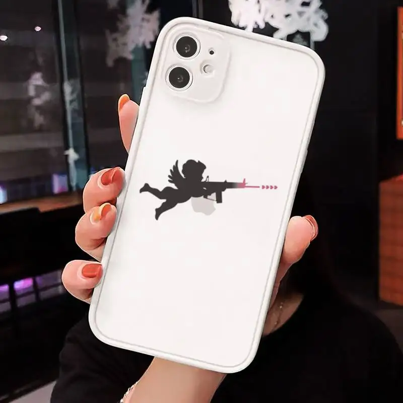 

Angel with gun funny cute Phone Case Matte Transparent for iPhone 7 8 11 12 s mini pro X XS XR MAX Plus cover funda