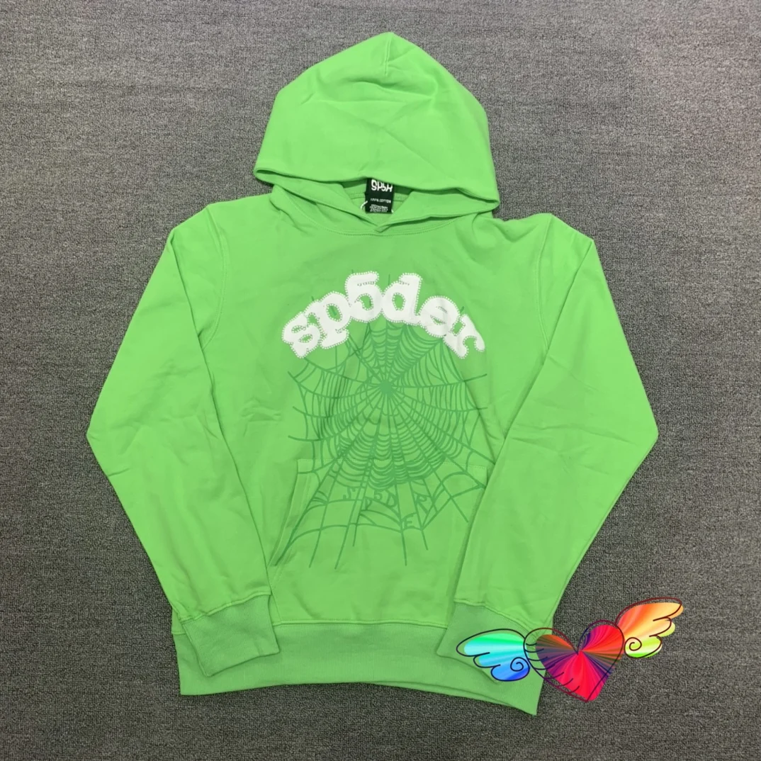 Green Sp5der Young Thug 555555 Hoodie Men Women High Quality Angel Spider Web Graphic Foam Print 555555 Sweatshirts Pullover