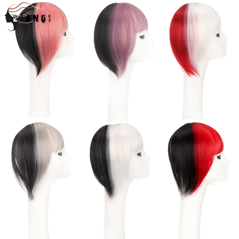 DIANQI Half Black And Half White Bangs Synthetic Invisible Seamless Clip in Hairpieces Extension for Girls Cosplay Wigs