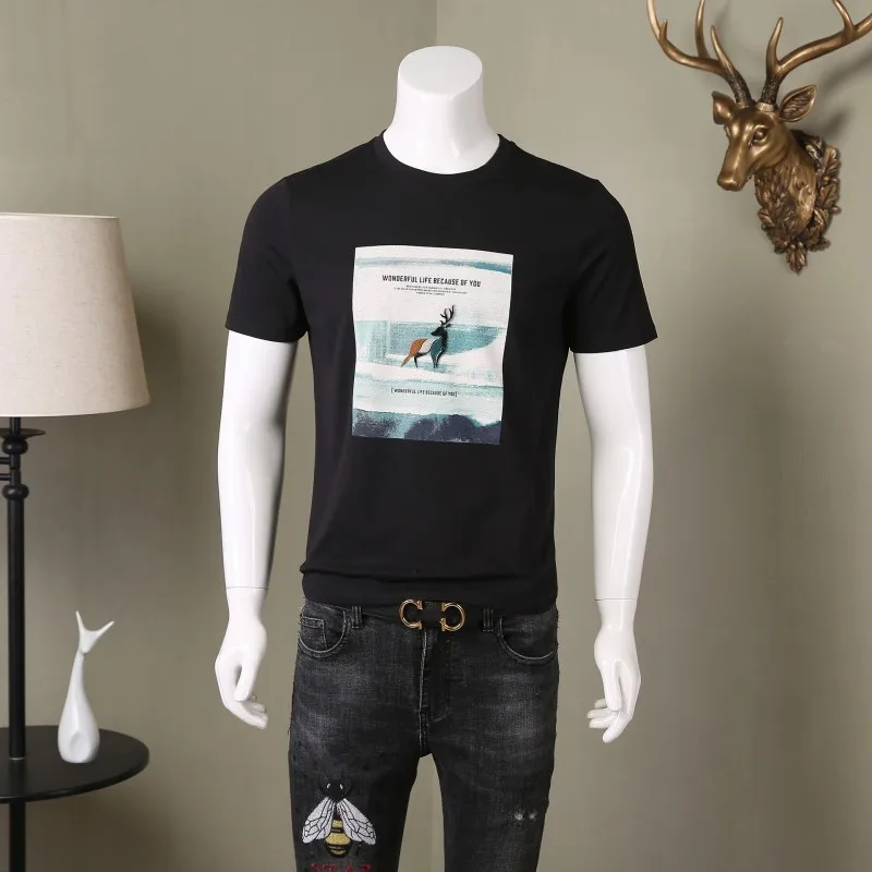 

Summer Men Casual Short Sleeve Tees Fashion Floral Printed Embroidery T-shirts Streetwear Slim Fit Man Beach Tee Tops Pullover