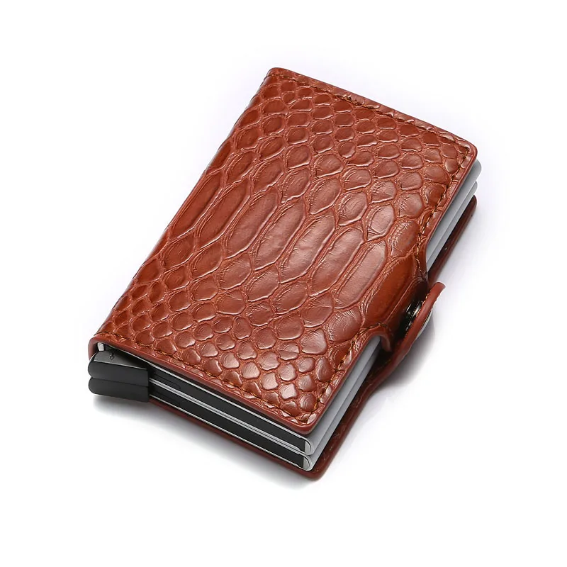 brown Rfid Блокировка id кредитный держатель для карт кошелек мужской Умный кошелек Алюминиевый металлический минималистичный кошелек Бизнес-держатель кредитной карты Carteira - Цвет: brown