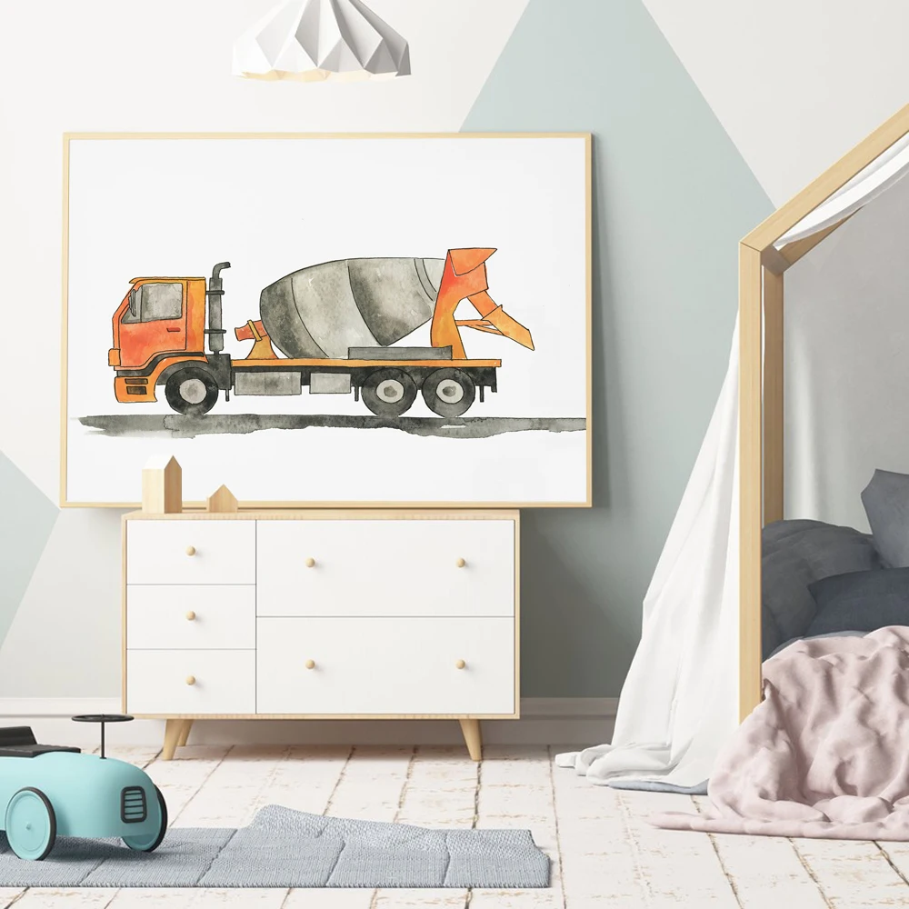 

Construction Vehicle Watercolor Boys Wall Art Canvas Painting Pictures Dump Truck Excavator Posters And Prints Kids Room Decor(N