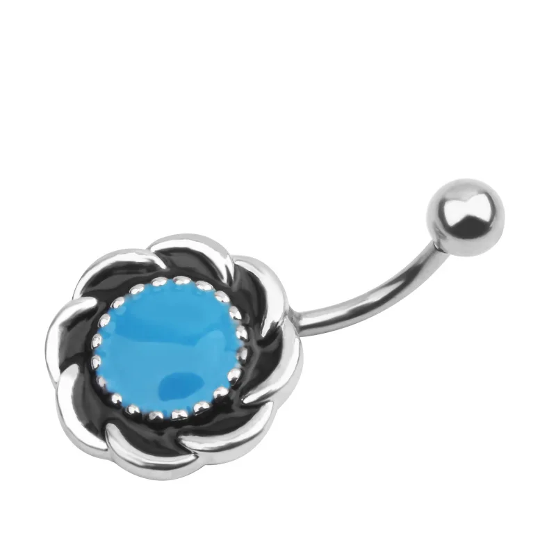 Женское сексуальное кольцо для пирсинга живота с синим камнем Бирюзовый Циркон