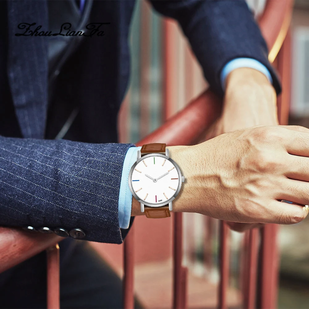 

Newly Men Analog Quartz Wristwatch Minimalism Dial with Leather Strap Band m99