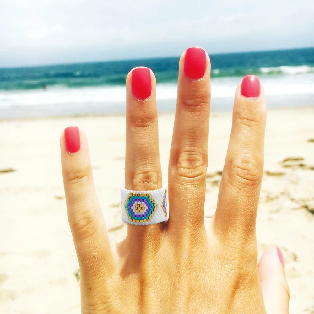 

Go2boho Bohemian Ring For Women 2020 Fashion anillos Jewelry Handmade Miyuki Jewellery Boho Turkish Evil Eye Rings Gift For Gir