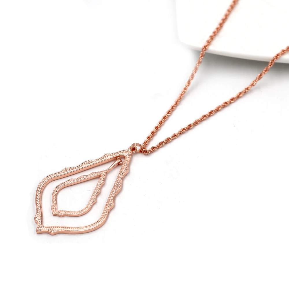 Rose gold Модные большие двойные капли воды ожерелье кулон для женщин - Окраска металла: Rose gold