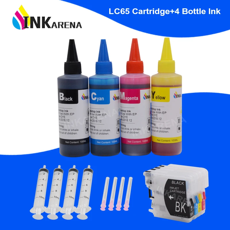 

INKARENA LC65 XL Refill Ink Cartridge For Brother LC 11 16 38 61 65 67 980 990 1100 DCP-J140W 145C 165C 185C + Printer Ink 400ml