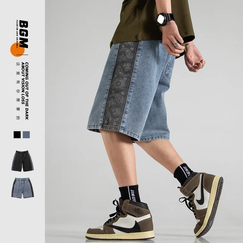 

2021 летние Для мужчин до колена Длина брюки больших Размеры M-5XL кешью Цветочный принт Джинсовые шорты