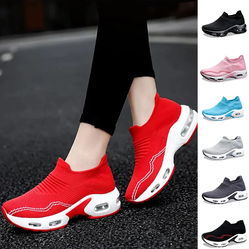 

Woman Air Cushion Walking Shoes Breather Comfoutable Soft Sole Footwear Cuasual Slip on Elastic Fabric Shoes Jogging Snekers