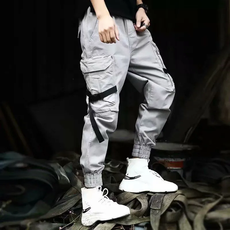 

Cargo Pants Men Combat Spring Punk Military Style Men High Street Fashion Leather Baggy Casual Trousers Black Pants Males
