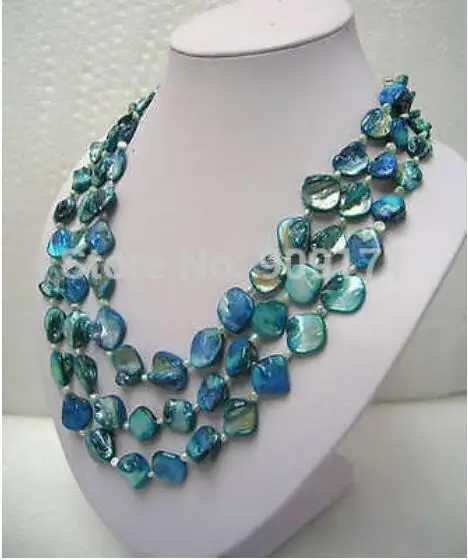 

Free Shipping>>Jewelry 3 ROWS Pearl & Blue Mother of Pearl Necklace