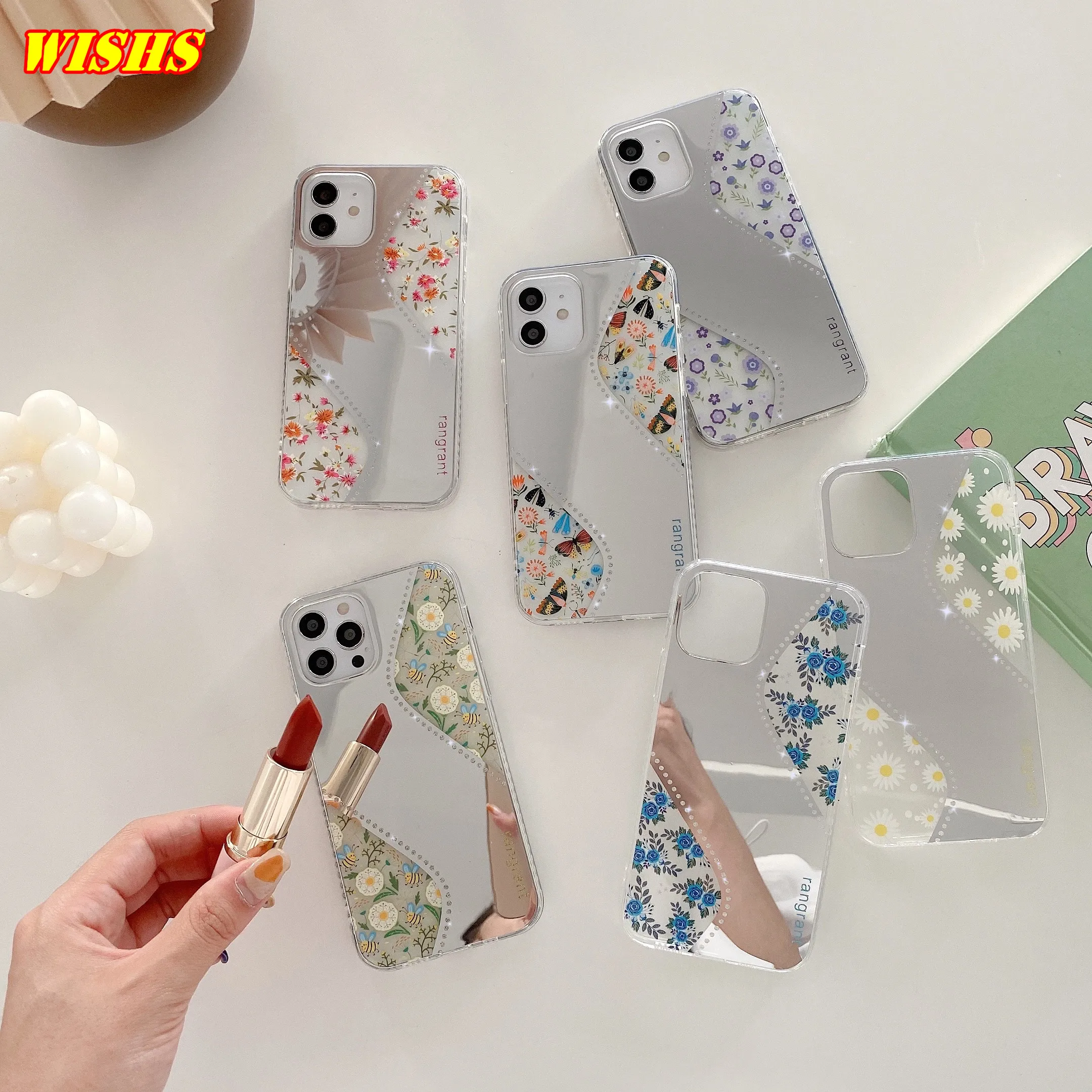 

Luxury Shockproof Silicone Phone Case For iPhone 12 mini 11 Pro Max 7 8 Plus X XR XS Max SE2020 Cute Flowers Makeup Mirror Coque