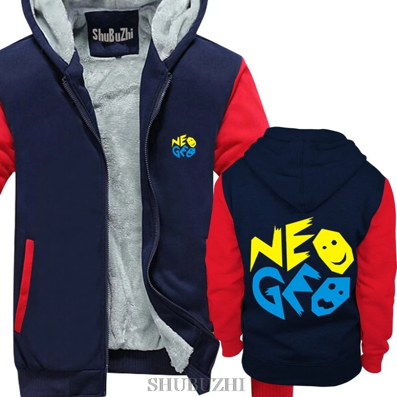navy red Зимние толстые толстовки для мужчин Neo Geo MVS человек на молнии пальто толстовки и теплое пальто флисовая куртка Прямая - Цвет: navy red