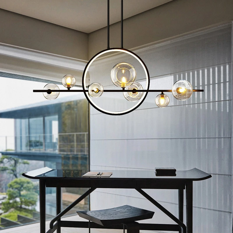Artpad-lámpara colgante de barra larga para comedor, 10 burbujas de luz Led redonda, accesorios de lámpara de cocina, color negro