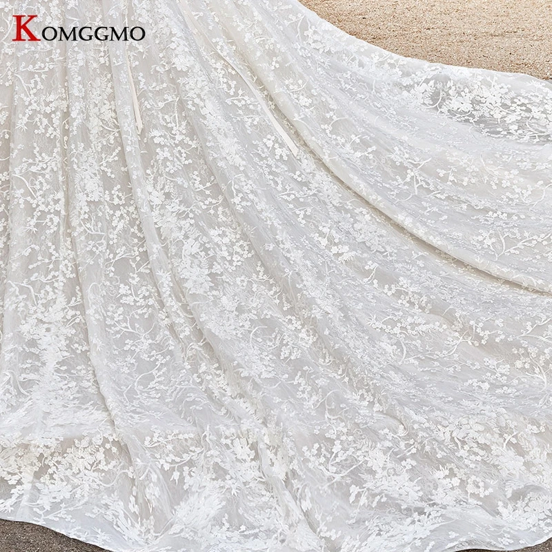 

Luxury Cathedral Train Embroidery Appliques Tulle Bridal Ball Gown Elegant Boat Neck Off the Shoulder Lace Up Back Wedding Dress