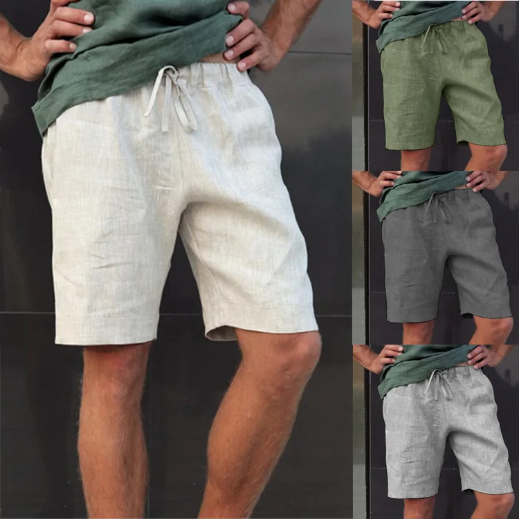 

Men Summer Shorts Cotton Beach Casual Fashion Breathable Thin Short Pants Lightweight Drawstring Solid Color Cool Plus Size