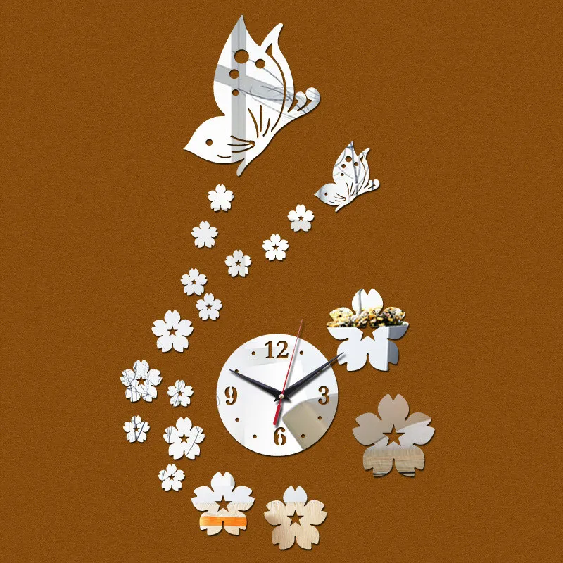 

3 Colors Mute Wall Sticker Wall Clock3D Clock Butterfly Pattern Home Decoration Contemporary Quartz Living Room Clock