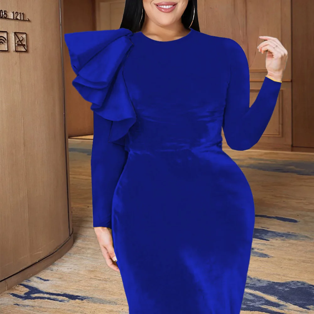 

2021 Autumn Winter New Womens Dress Fashion Round Neck Long Sleeve Velvet Yellow Split Hip Skirt Party Dress