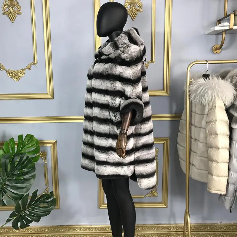

Fur Jacket Women Coat 100% Real Rabbit Fur Hooded Coat Batwing sleeve Winter High-Quality Warm Female New-Style Outerwear