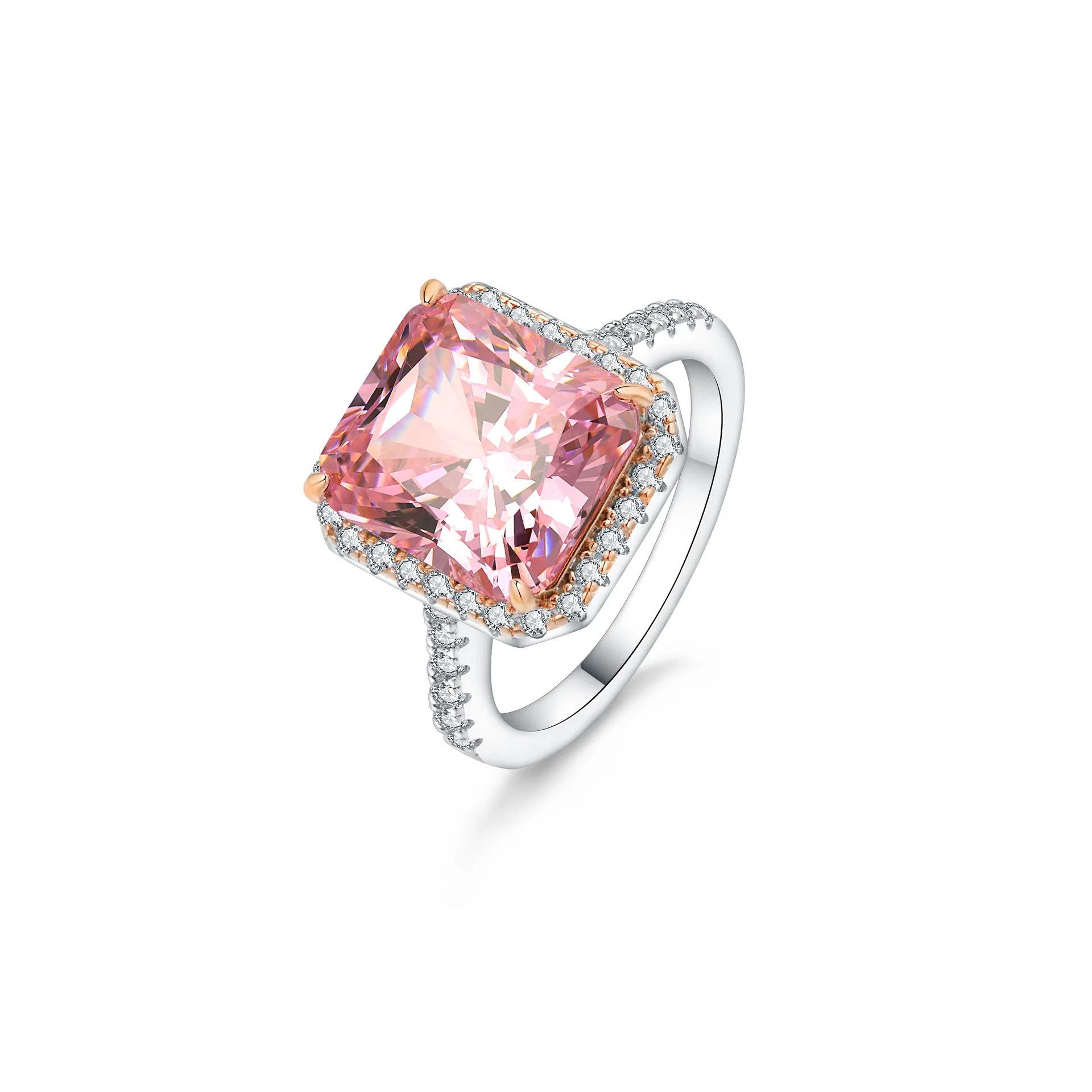 

100% Silver 925 Jewelry Rings for Women Created Moissanite Pink Quartz Gemstone Cocktail Party Wedding Ring Wholesale