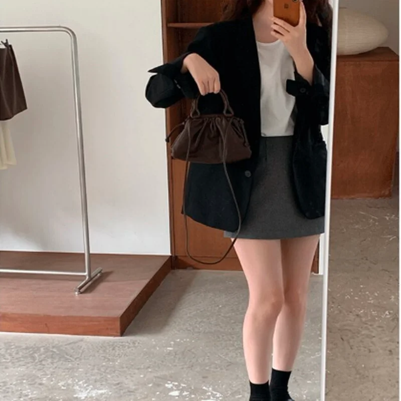

GOOHOJIO 2021 New Long Sleeve temperament Vintage coats Women autumn Blazer Women Jackets Solid Color oversized Ladies Blazers