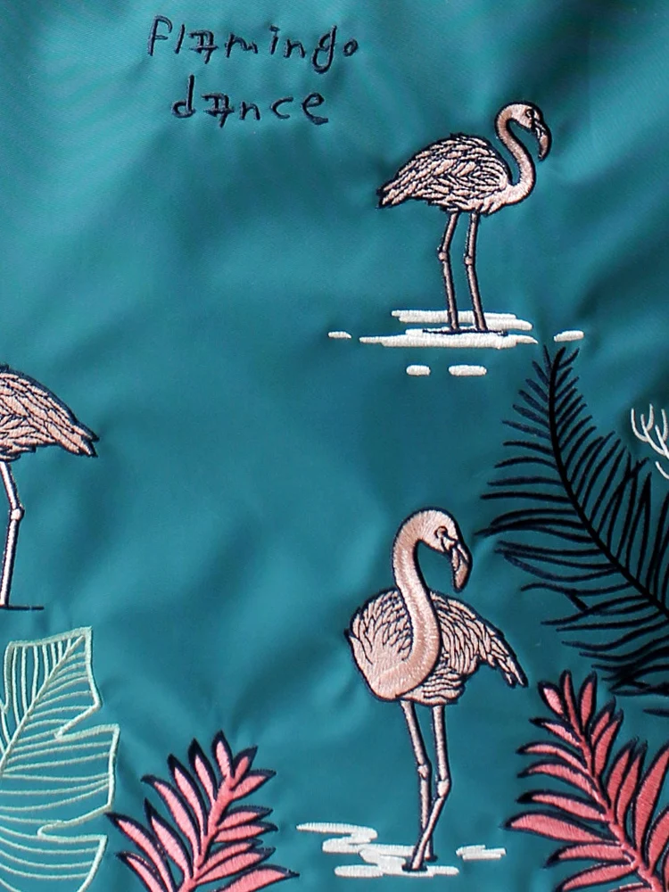 

Dance of flamingo among the flowers new embroidery literature and art shoulder bag in spring vertical Oxford spinning canvas