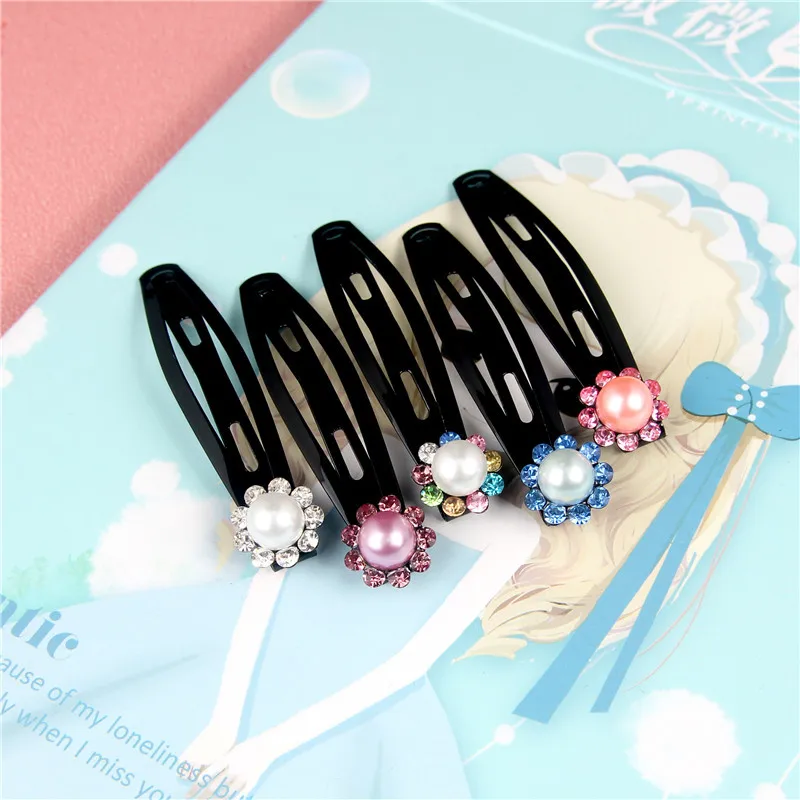

5 Color Colored Pearl Crystal Flower Hair Clips For Women BB Clip Children Barrettes Headwear Girls Kids Cute Bangs Hairpins 7cm