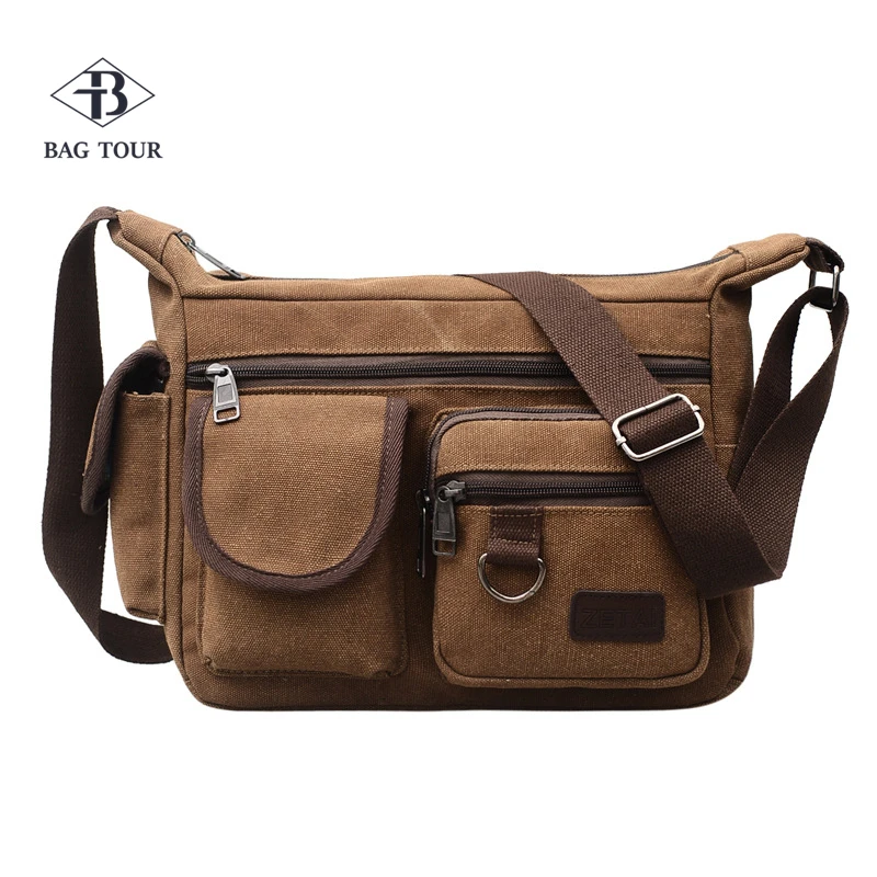 Canvas Shoulder Bags for Men Solid Colors Messenger Bags Strong Fabric Bags Vintage Style Crossbody Bags 2020 Multiple Pockets