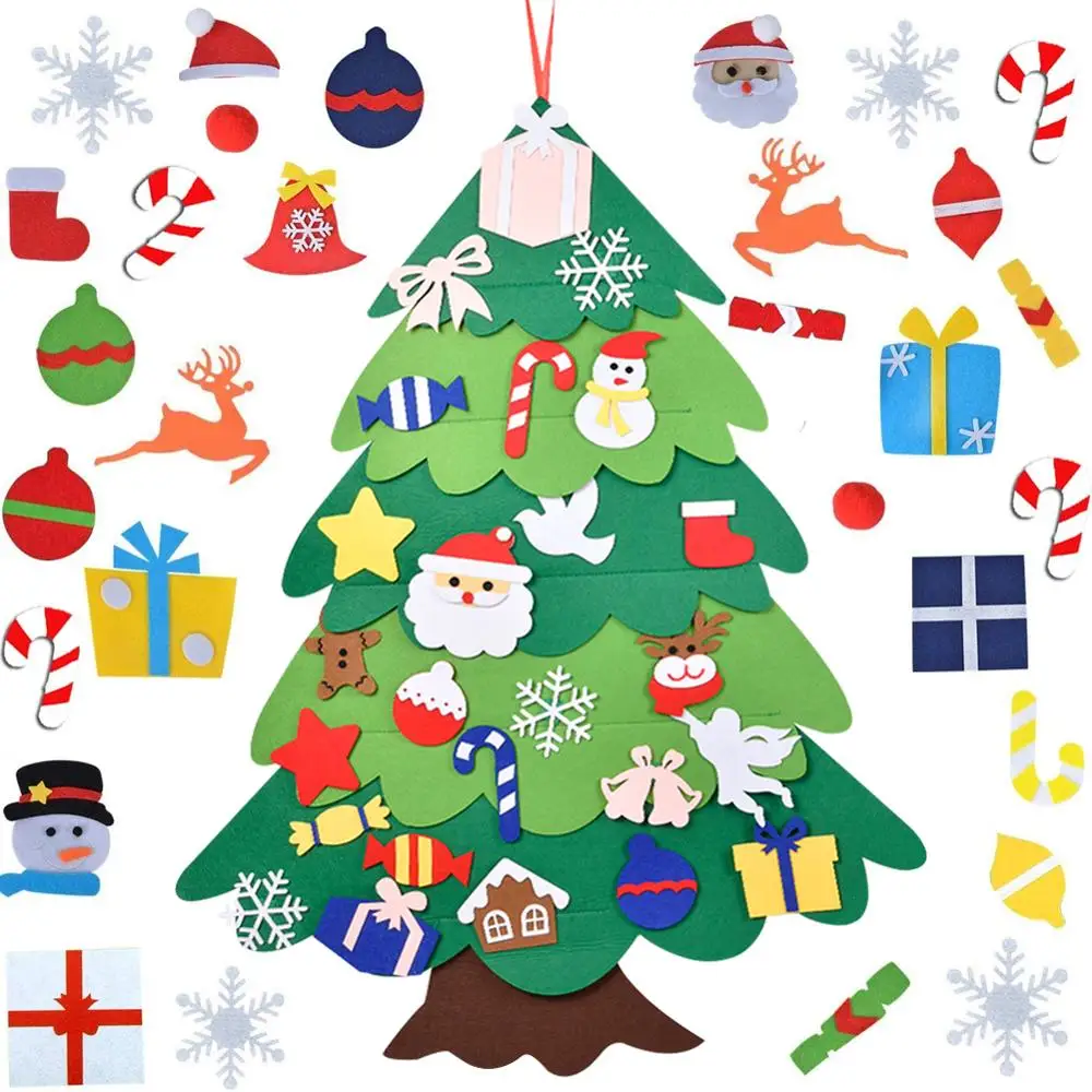 

DIY Felt Christmas Tree With String Lights New Year Artificial Tree Wall Hanging Ornaments Christmas Gift Toys For Children Gift