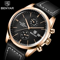 benyar design new top brand watch mens leather sports timepiece luxury military quartz watch 100m automatic waterproof clock