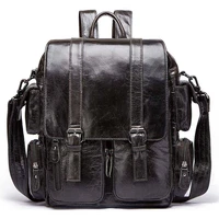 Leather Backpack Fashion First Layer Cowhide Ladies Backpack Trend Multi-function Large-capacity Retro Clamshell Bag