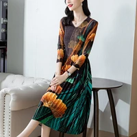autumn winter long sleeve velvet midi pleated dress women print elegant bodycon warm dress 2021 korean vintage casual vestidos