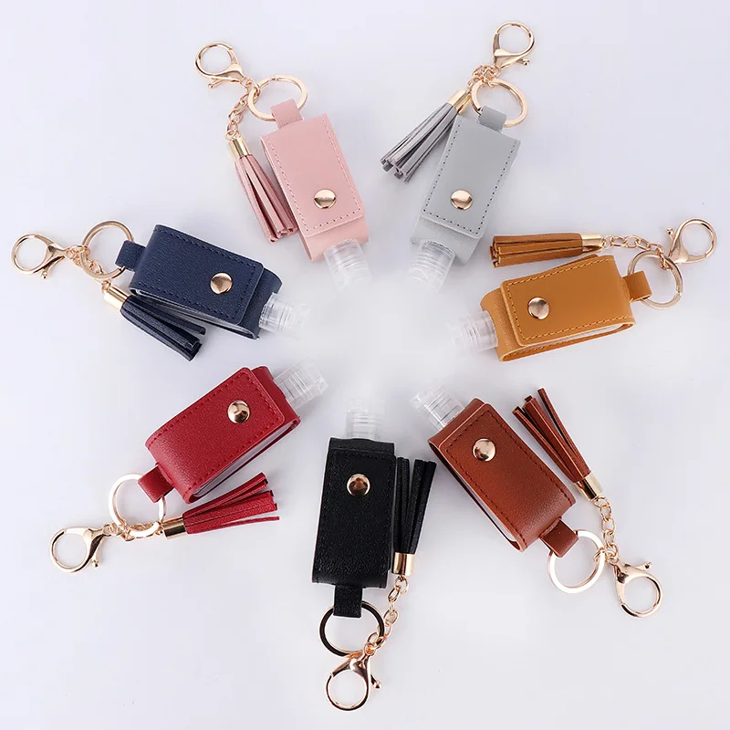 

30ml Reusable Hand Sanitizer Bottle with Keychain Washing Gel Refillable Holder PU Leather Cover Holder Travel Accessories