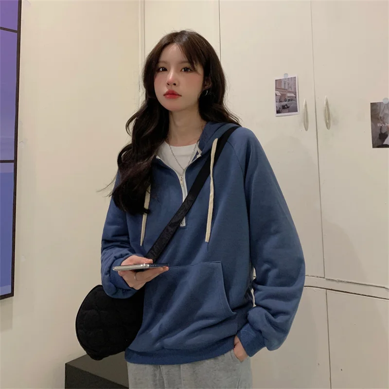 

2021 Spring and Autumn Top Korean Zipper Half-open Collar Rac