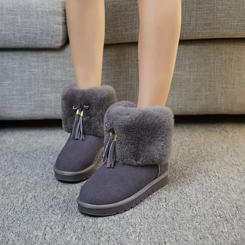 Зимние модные зимние ботинки с кроличьим мехом Мотоциклетные ботильоны Короткие