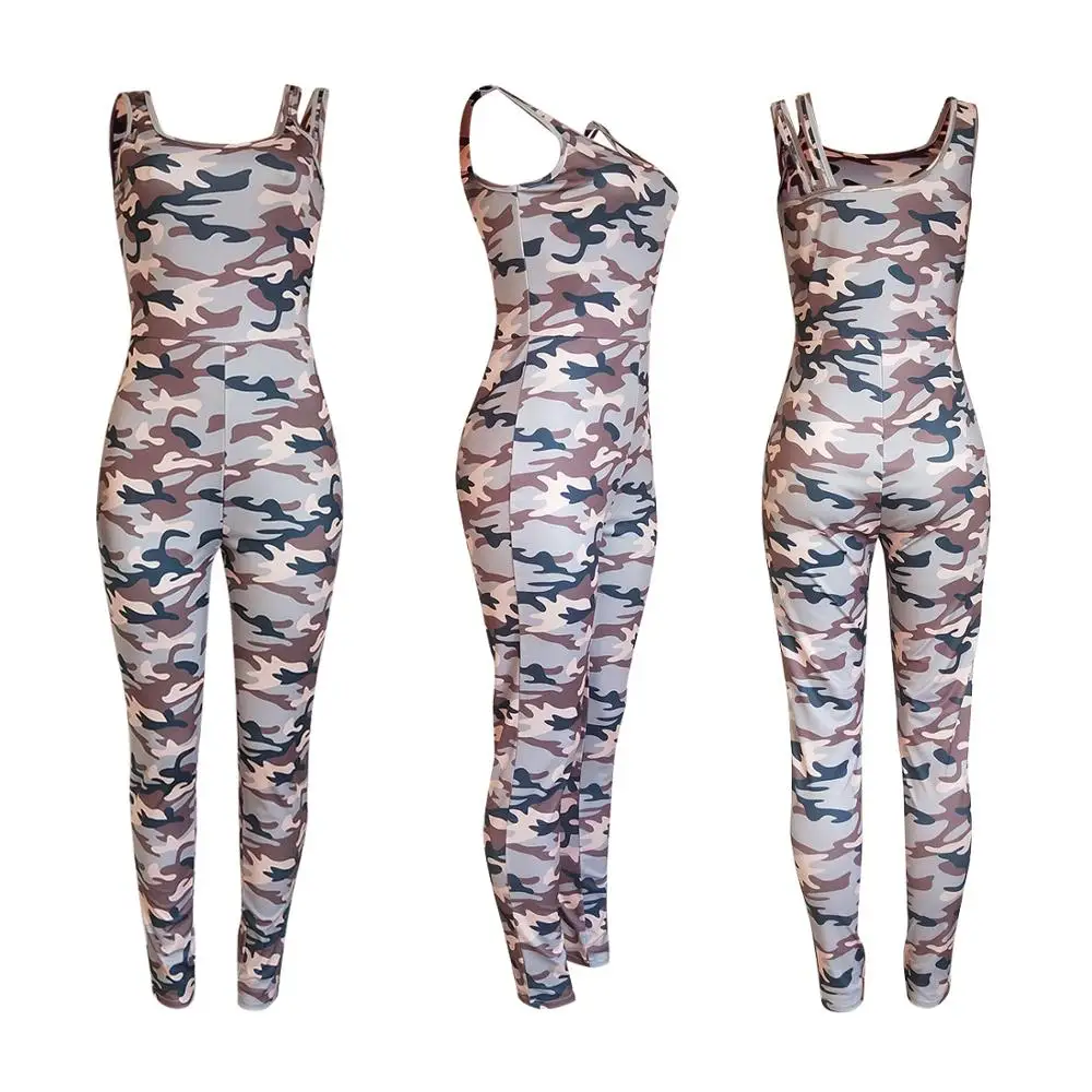 

Women's Summer Tank Jumpsuit Skinny Sleeveless Camouflage Print Jumpsuit Romper