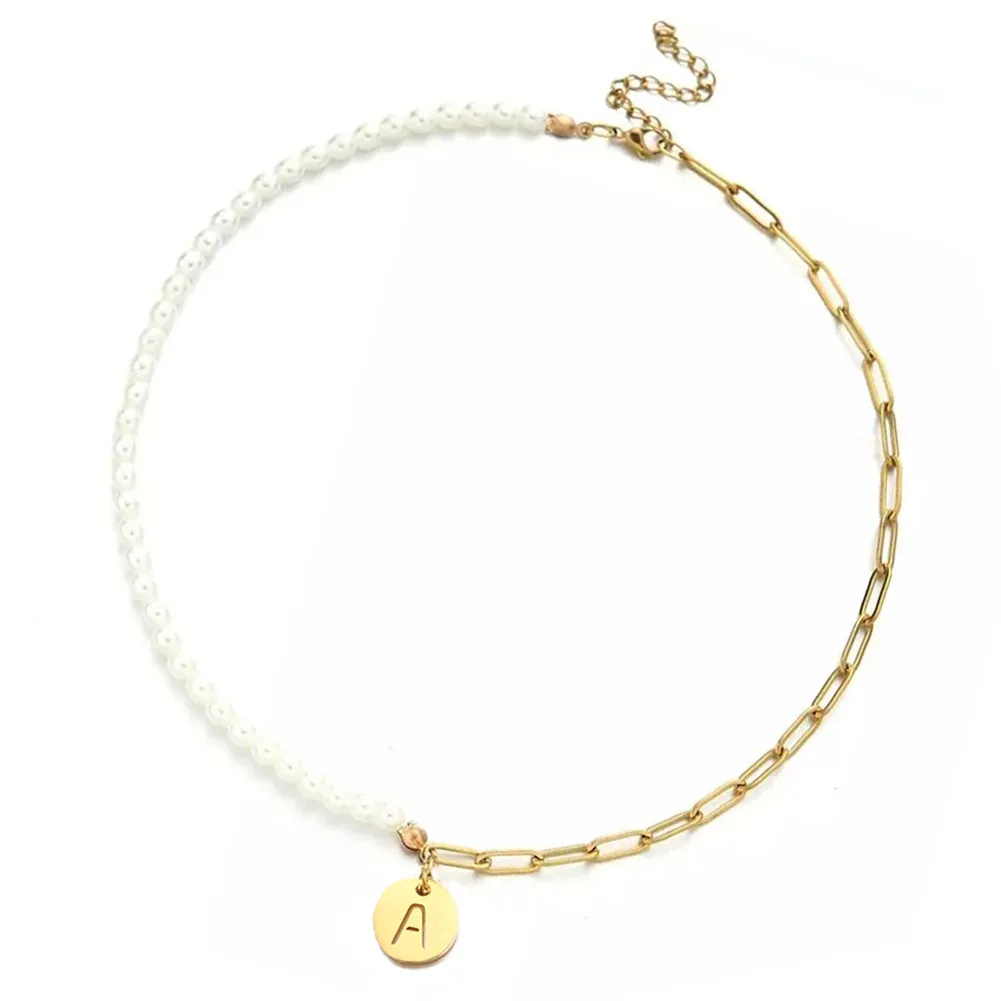 

Minamama Stainless Steel Imitaion Pearl Letter Initial Pendant Necklace For Women Girls Pearl Alphabet Tag Choker Name Jewelry
