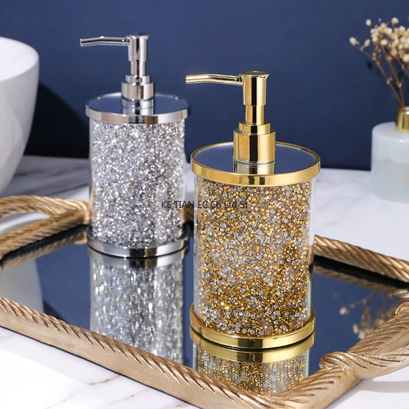 

2023 Light Luxury Broken Diamond Body Soap Empty Bottle Bathroom Push-type High-grade Hand Sanitizer Soap Dispenser Plastic