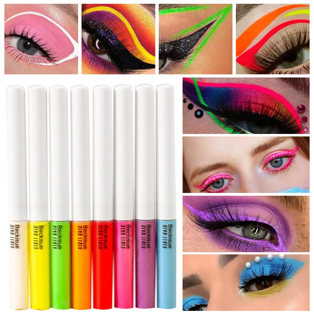 

8 Colors Neon Liquid Eyeliner Liquid Monomer Luminous UV Eyeliner Waterproof and Smudge-Proof Eyeliner Pen Face Paint Makeup
