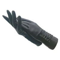 winter ladies wrist fashion sheepskin gloves black new leather goatskin wool lining gloves driving womens leather gloves 2021 0